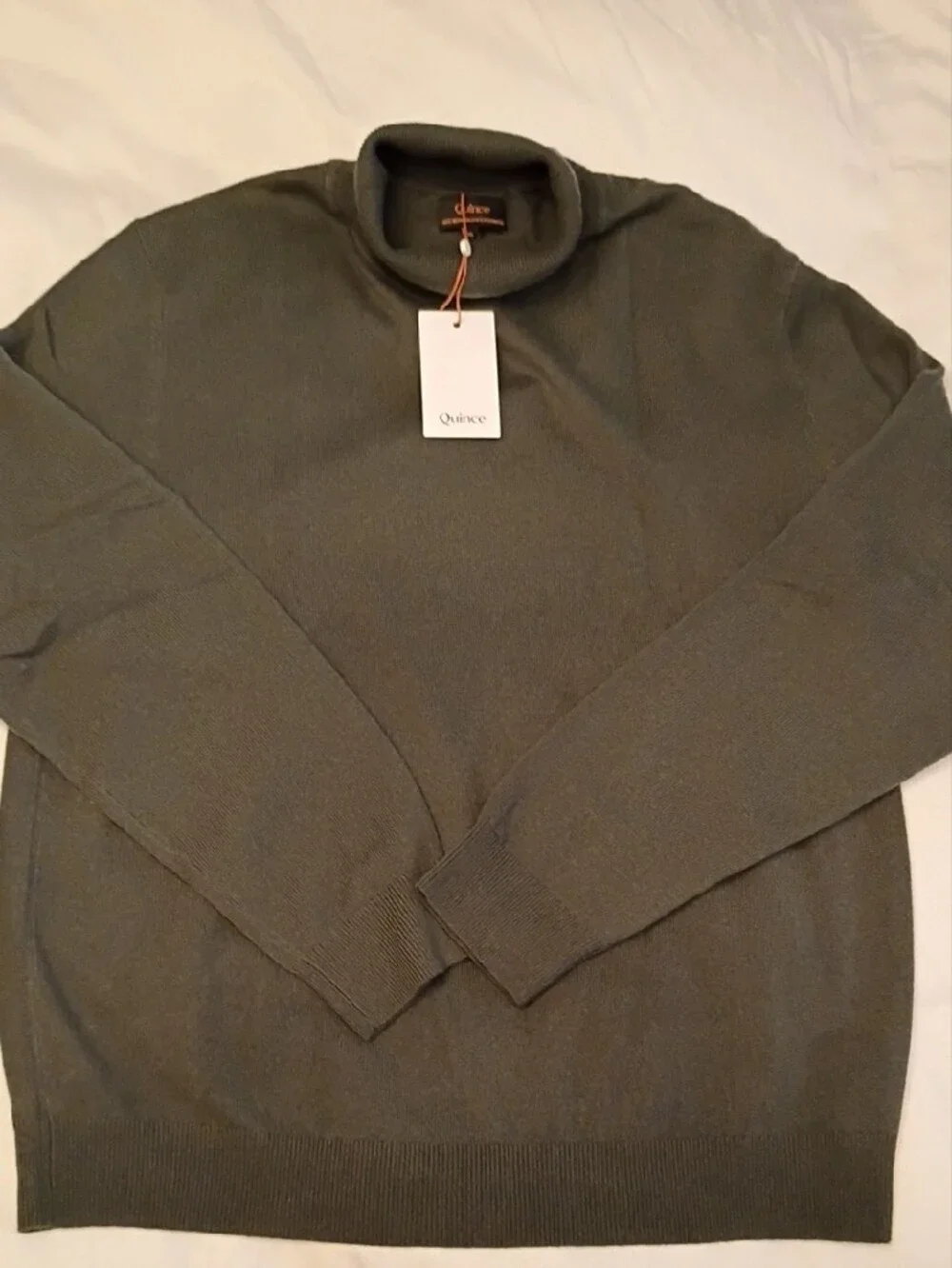 Quince Men's Dark Olive Cashmere Turtleneck Sweater